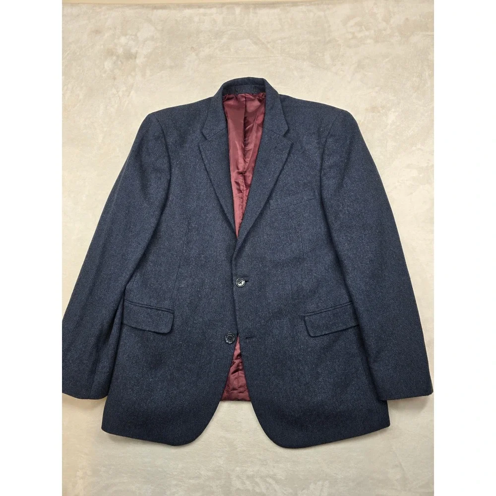 Tommy Hilfiger Herringbone Blazer Mens 42R Blue Wool Blend Sport‎ Coat